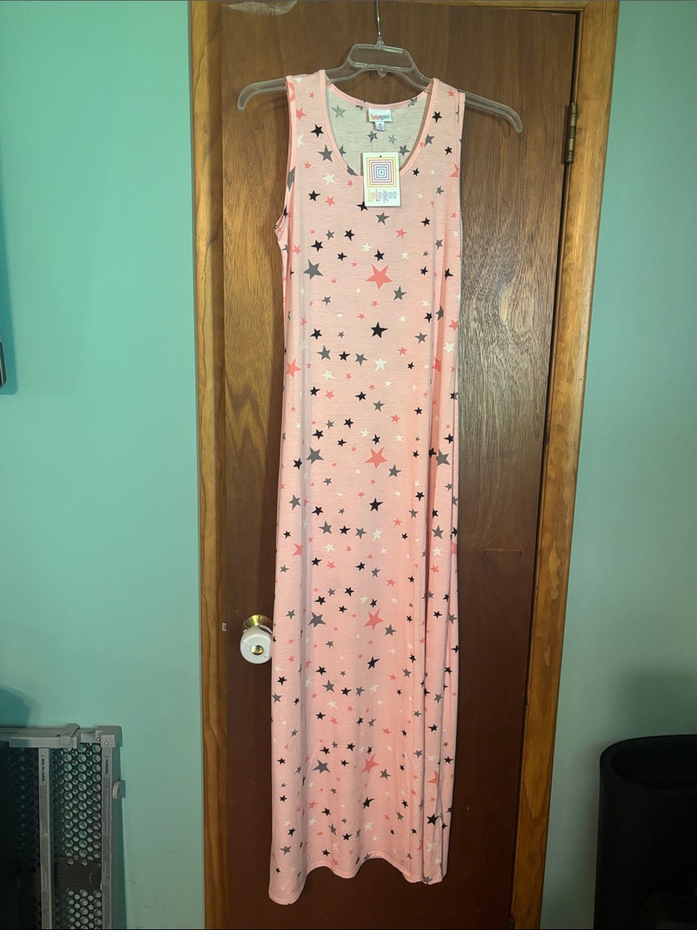 LuLaRoe Pink Star Print Sleeveless Maxi Dress